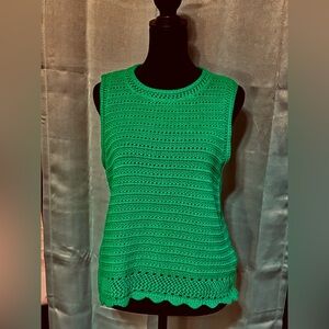 ✨ J.Crew Green Crochet Sleeveless Cotton Tank – Size S ✨